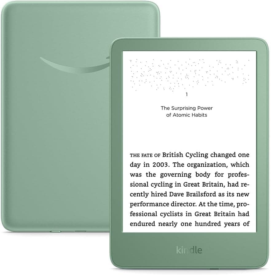 Amazon Kindle (16 GB) - سبک‌ترین و جمع‌وجورترین Kindle، با نمایشگر بدون بازتاب نور، ورق‌زدن سریع‌تر صفحات، نور جلوی قابل تنظیم و عمر باتری طولانی - Matcha 493