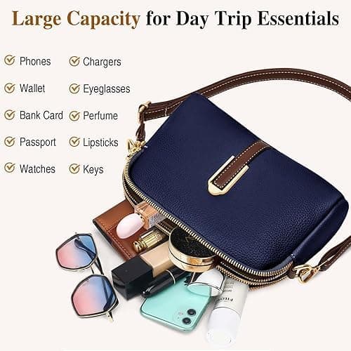 کیف کراسبادی زنانه KASTWAVE، کیف دستی و کیف شانهای چرمی با بند پهن قابل تنظیم، بند زنجیری و جا کارتی 2 اسلات، کیف کراسبادی دوربین برای خانمها و دختران برای سفر، خرید و استفاده روزانه، سرمهای تیره 525