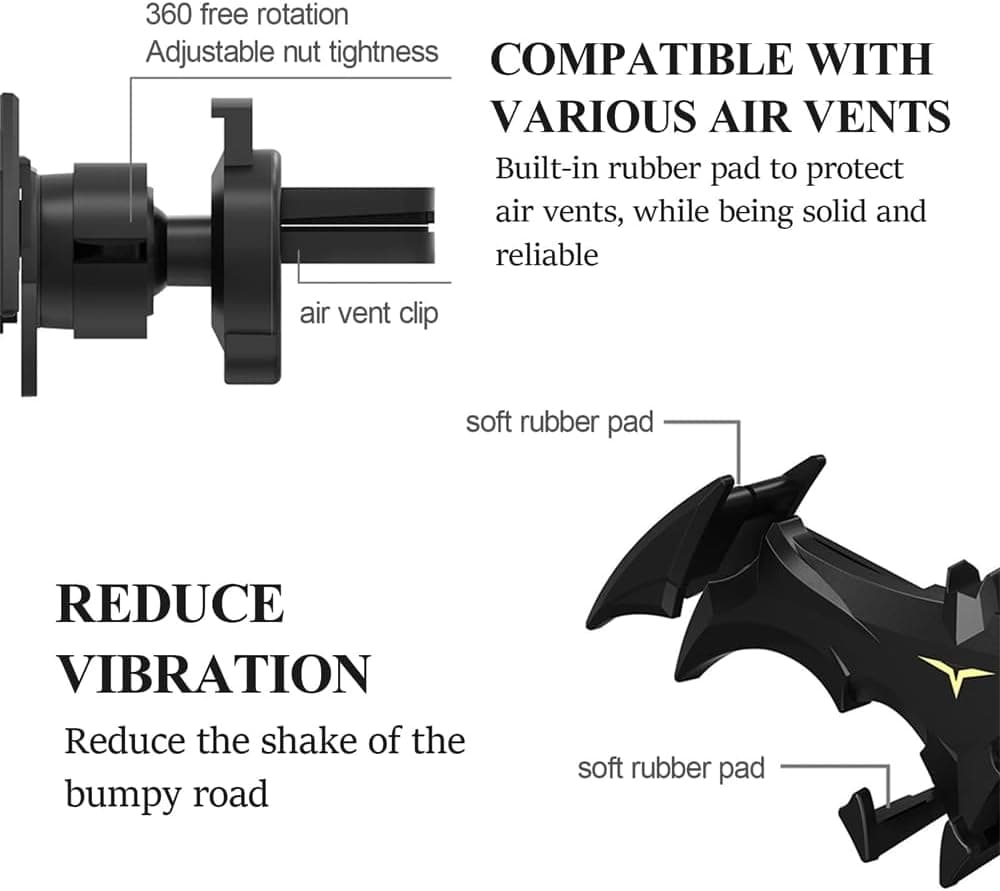 هولدر گوشی Azonee Bat برای خودرو، پایه خفاشی دریچه کولر خودرو با قفل گرانشی، لوازم جانبی خفن خودرو، هولدر یونیورسال گوشی موبایل، دکوری‌ها و کلکسیونی‌های خفاشی، قفل خودکار و هندزفری 398