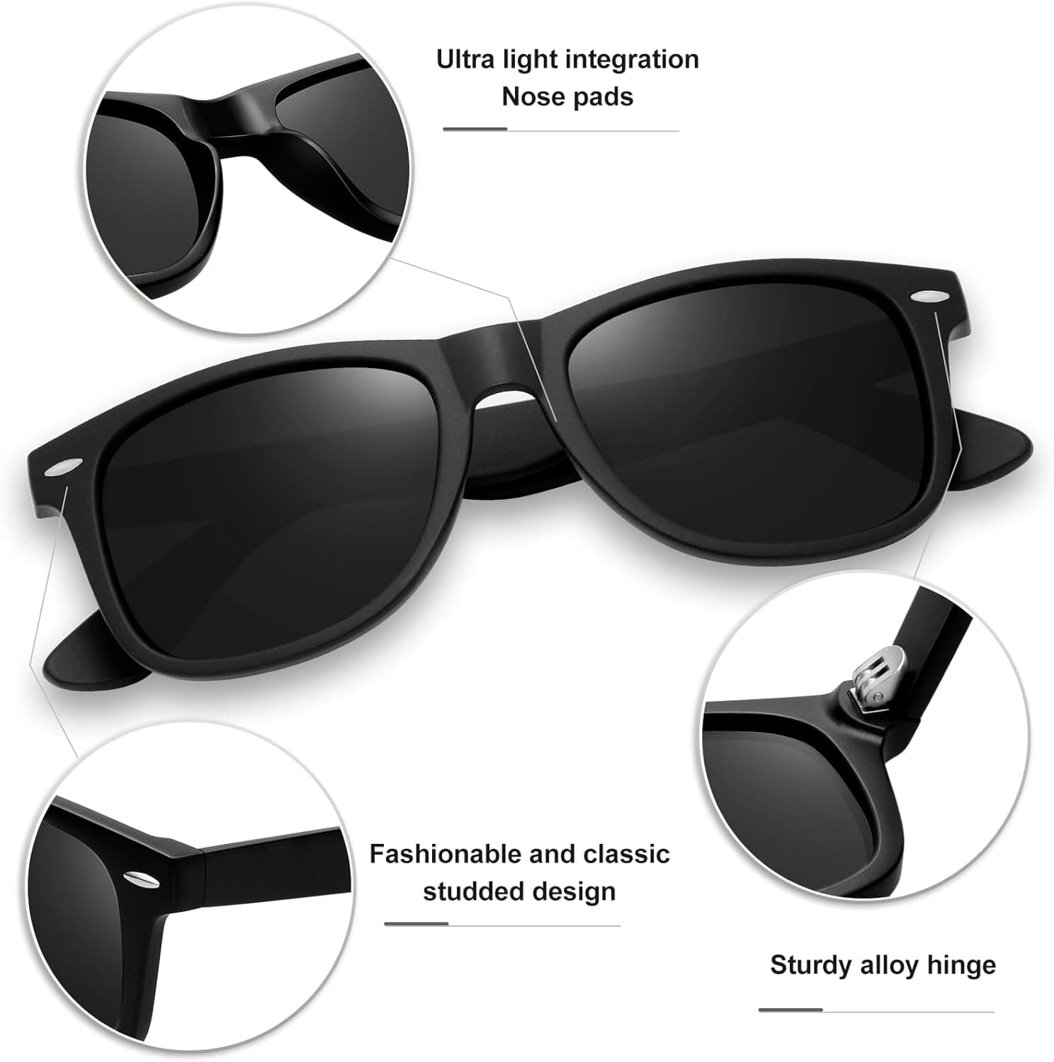 عینک آفتابی پلاریزه مردانه KANASTAL، عینک آفتابی مربعی مد روز زنانه، شیدهای کلاسیک برای زنان، مناسب رانندگی، ماهیگیری و فضای باز با محافظت 100٪ UV400 مدل 01 مشکی مات 293