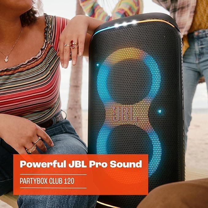JBL Party Box Club 120 | صدای قدرتمند و نمایش نور | حداکثر 12 ساعت زمان پخش | AI Sound Boost | اتصال چند اسپیکر از طریق Auracast | ورودی دوگانه میکروفون و گیتار | JBLPBCLUB120SWUK، White Party box 120 سفید 324
