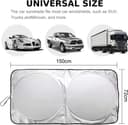 سایه‌بان آفتاب شیشه جلوی خودرو 150x72cm با کیسه نگهداری، تاشو برای پنجره جلو، آفتاب‌گیر بازتابنده، مسدودکننده اشعه UV و گرمای خورشید، محافظ Visor، حفظ خنکی خودرو 150x72cm، مشکی و نقره‌ای، استاندارد (150x72cm) 391