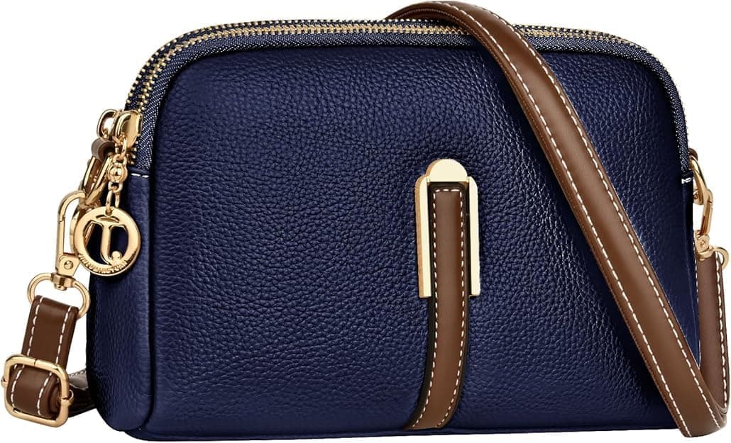 کیف کراسبادی زنانه KASTWAVE، کیف دستی و کیف شانهای چرمی با بند پهن قابل تنظیم، بند زنجیری و جا کارتی 2 اسلات، کیف کراسبادی دوربین برای خانمها و دختران برای سفر، خرید و استفاده روزانه، سرمهای تیره 522