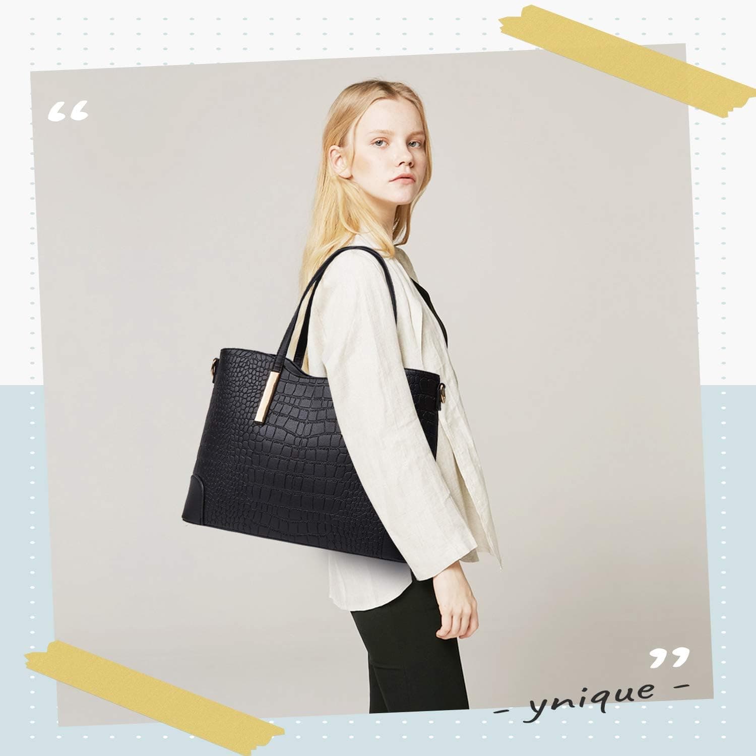 کیف‌های دستی YNIQUE Satchel و کیف‌های زنانه برای شانه، کیف‌های Tote و کیف پول، 1-1 مشکی بزرگ 240