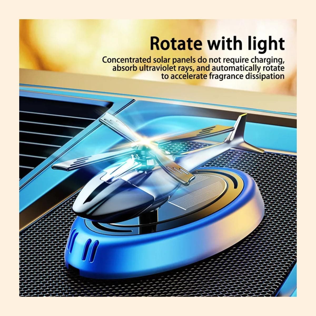 خوشبوکننده هوای خودرو DIGI CORE مدل هلیکوپتر خورشیدی چرخان، آروماتراپی، دیفیوزر از آلیاژ آلومینیوم Aviation، لوازم دکوری داخلی، دیفیوزر برای خودرو و منزل، عطر خودرو برای کاهش استرس (آبی) 420