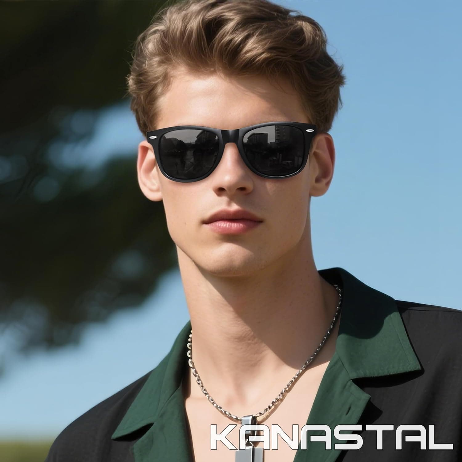 عینک آفتابی پلاریزه مردانه KANASTAL، عینک آفتابی مربعی مد روز زنانه، شیدهای کلاسیک برای زنان، مناسب رانندگی، ماهیگیری و فضای باز با محافظت 100٪ UV400 مدل 01 مشکی مات 290