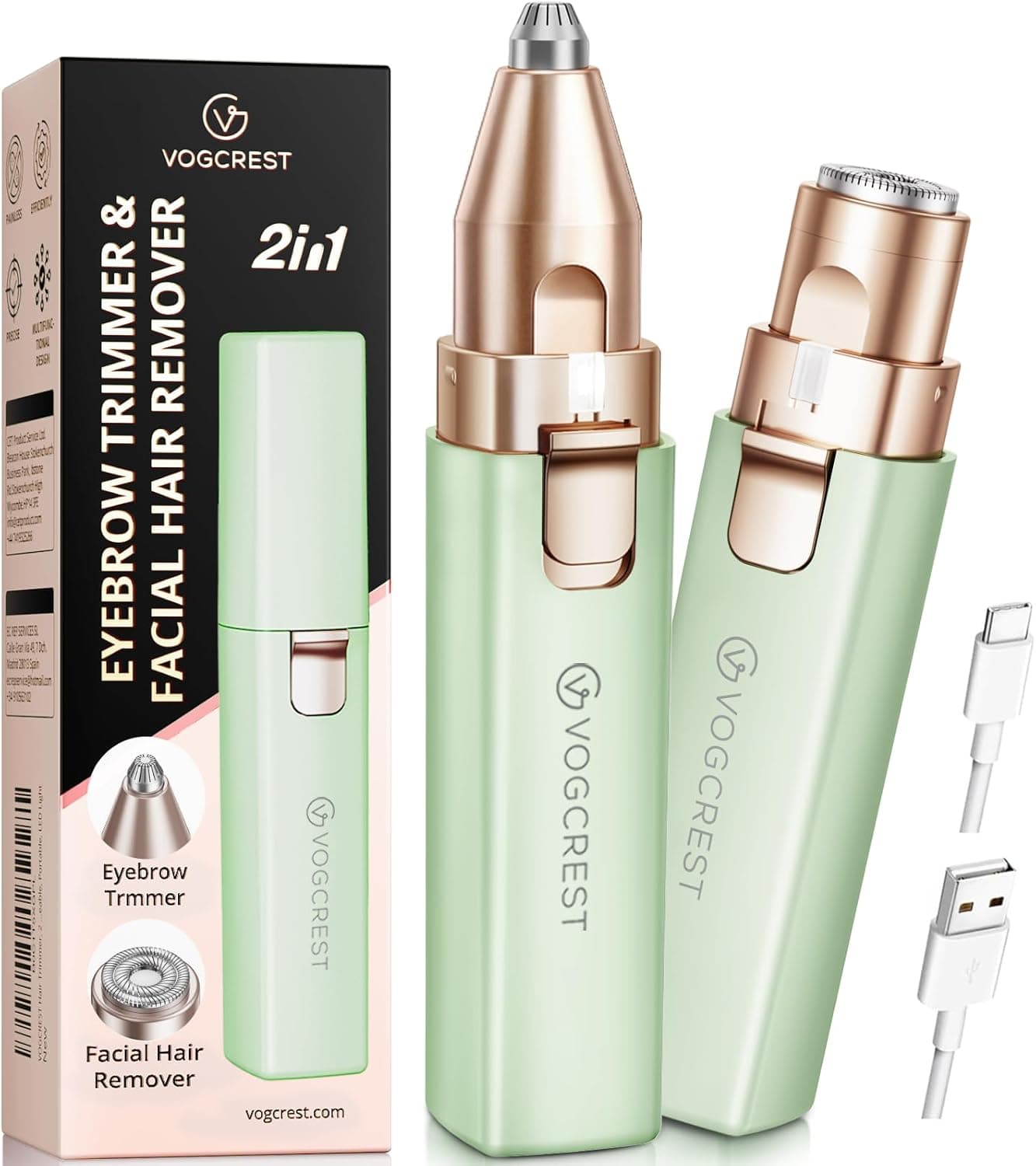 موزن قابل حمل ابرو و دستگاه حذف موهای صورت برای زنان، دستگاه شارژی 2 در 1 حذف مو و تیغ ابرو، دستگاه حذف موی ابرو، لب، بدن و صورت برای زنان با چراغ LED داخلی (سبز) 473