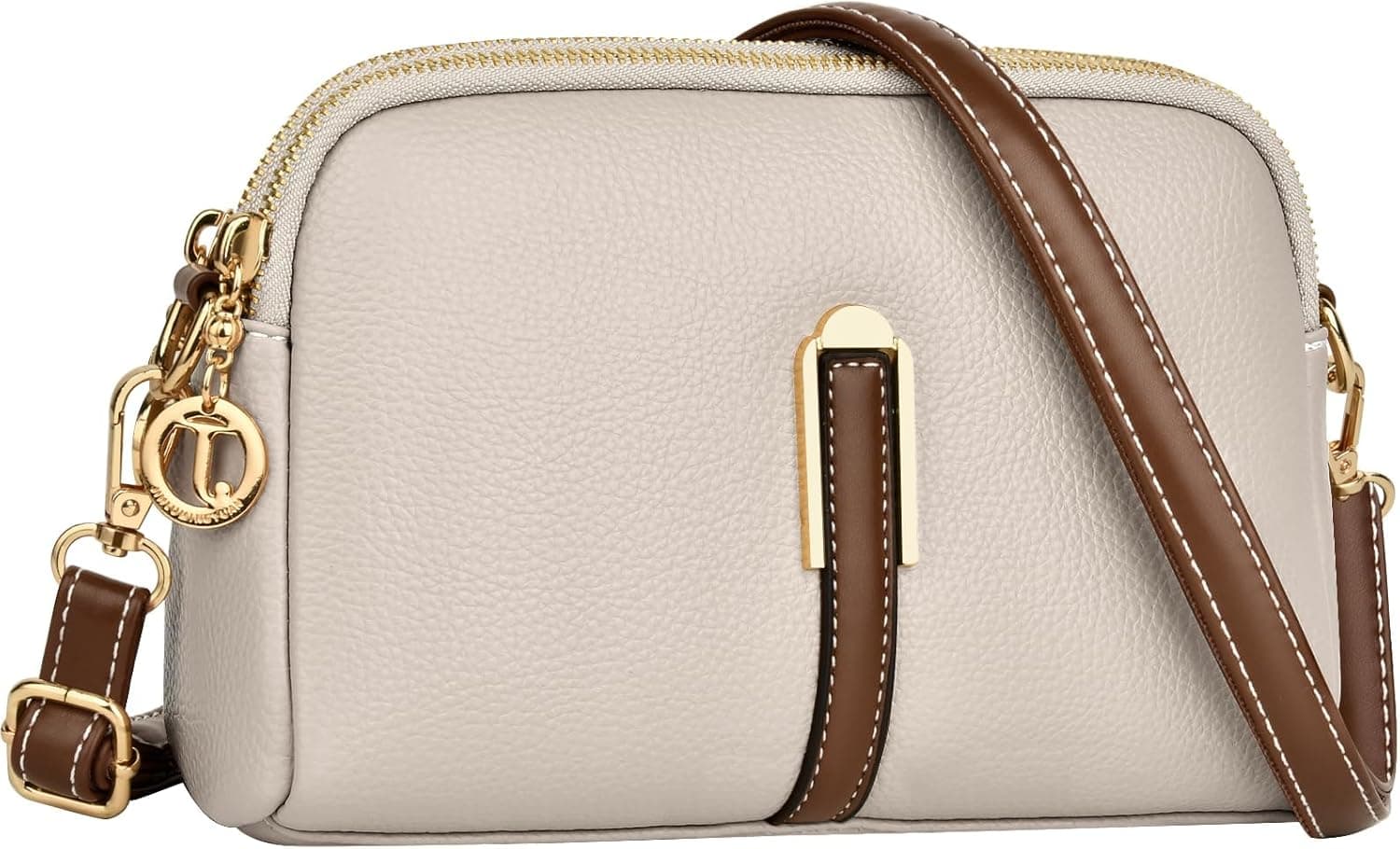 کیف کراس‌بادی زنانه KASTWAVE، کیف دستی و کیف دوشی چرمی با بند پهن قابل تنظیم، بند زنجیری و جا کارتی 2 اسلات، کیف کراس‌بادی دوربین برای خانم‌ها و دختران برای سفر، خرید و استفاده روزانه، خاکستری مرواریدی 269