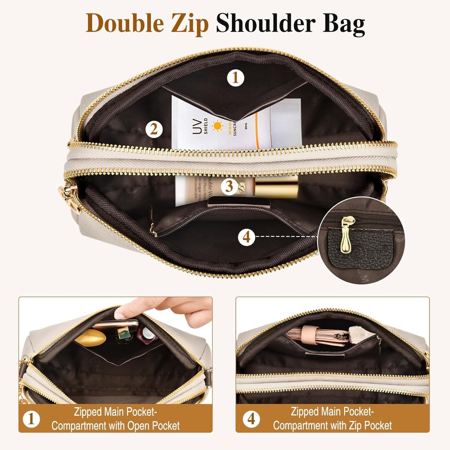 کیف کراس‌بادی زنانه KASTWAVE، کیف دستی و کیف دوشی چرمی با بند پهن قابل تنظیم، بند زنجیری و جا کارتی 2 اسلات، کیف کراس‌بادی دوربین برای خانم‌ها و دختران برای سفر، خرید و استفاده روزانه، خاکستری مرواریدی 272