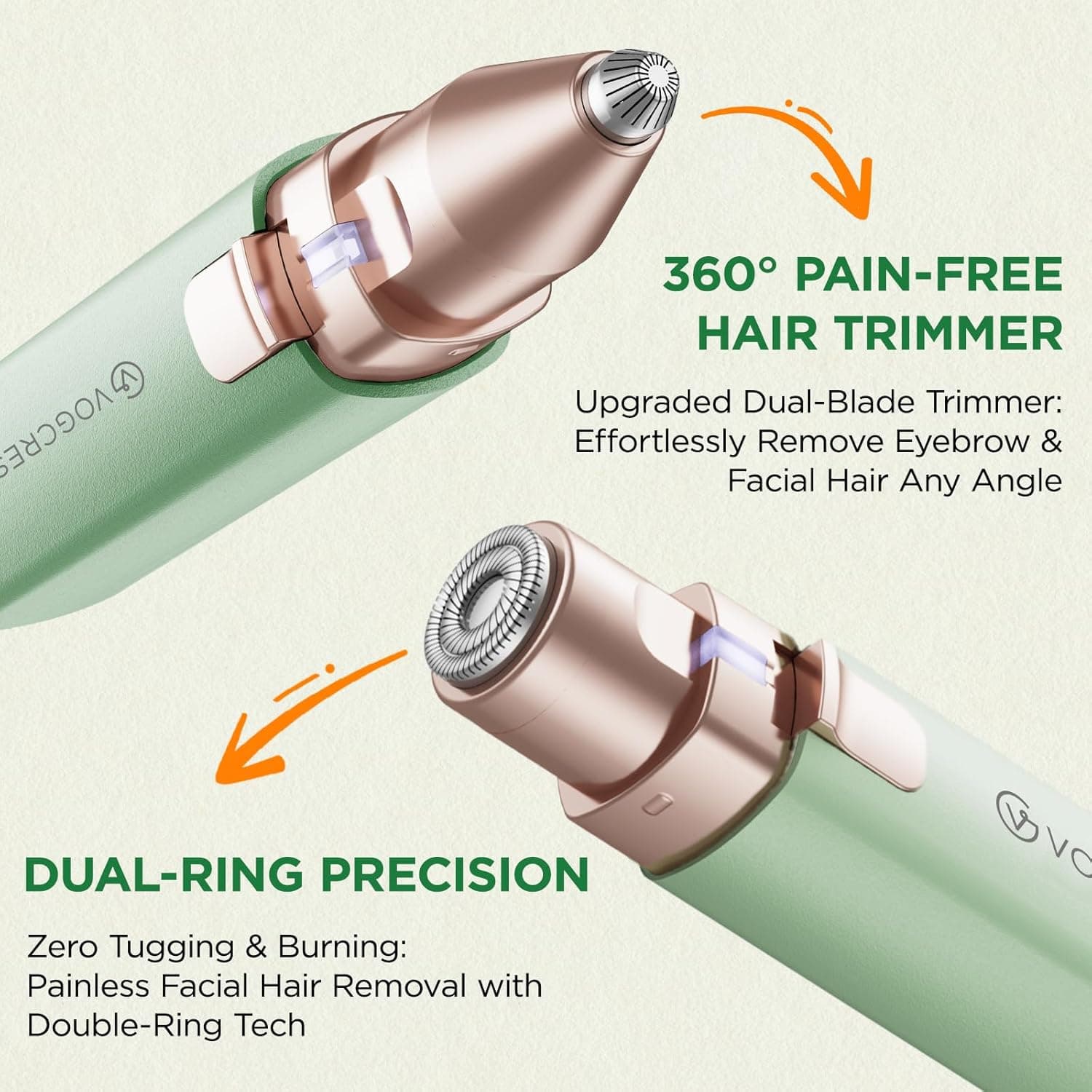 موزن قابل حمل ابرو و دستگاه حذف موهای صورت برای زنان، دستگاه شارژی 2 در 1 حذف مو و تیغ ابرو، دستگاه حذف موی ابرو، لب، بدن و صورت برای زنان با چراغ LED داخلی (سبز) 475