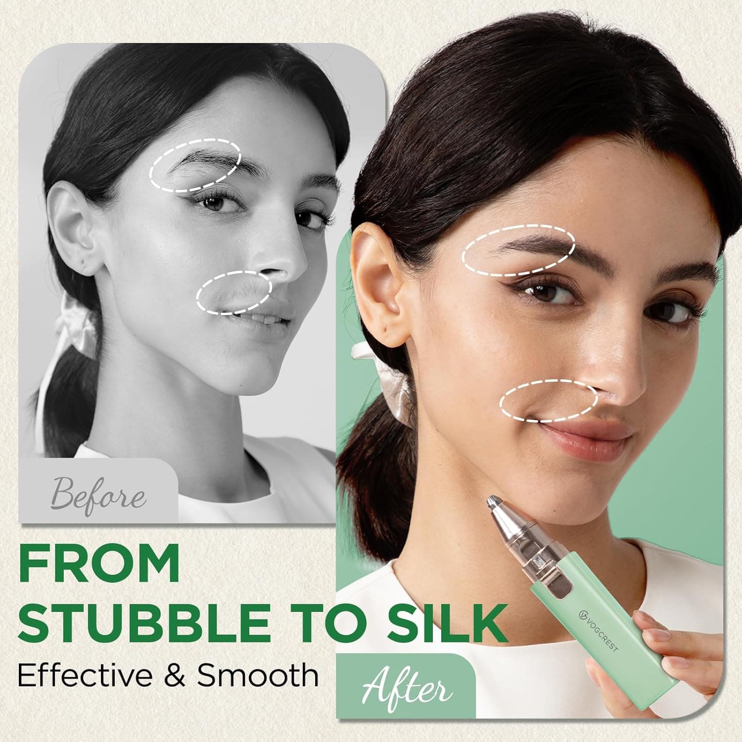 موزن قابل حمل ابرو و دستگاه حذف موهای صورت برای زنان، دستگاه شارژی 2 در 1 حذف مو و تیغ ابرو، دستگاه حذف موی ابرو، لب، بدن و صورت برای زنان با چراغ LED داخلی (سبز) 476