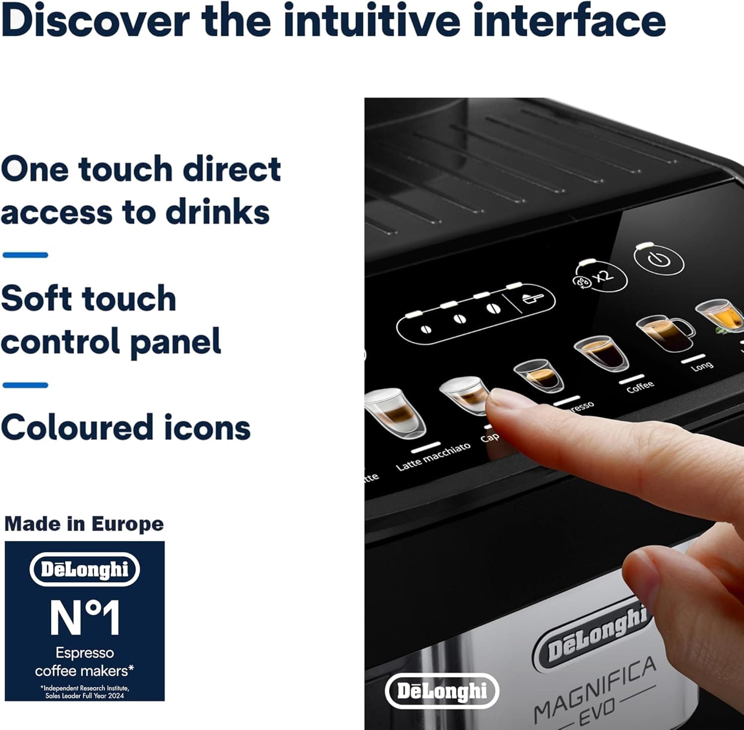 دستگاه قهوه‌ساز De'Longhi مدل MAGNIFICA EVO، دستگاه اسپرسوساز تمام‌اتوماتیک با بیش از 12 نوشیدنی گرم و سرد، نمایشگر رنگی intuitve، دارای 13 تنظیم برای Grinder، مجهز به LatteCrema، قابلیت Twin Shot مدل ECAM292.81.B - ساخت اروپا، نسخه Signature Edition 1234