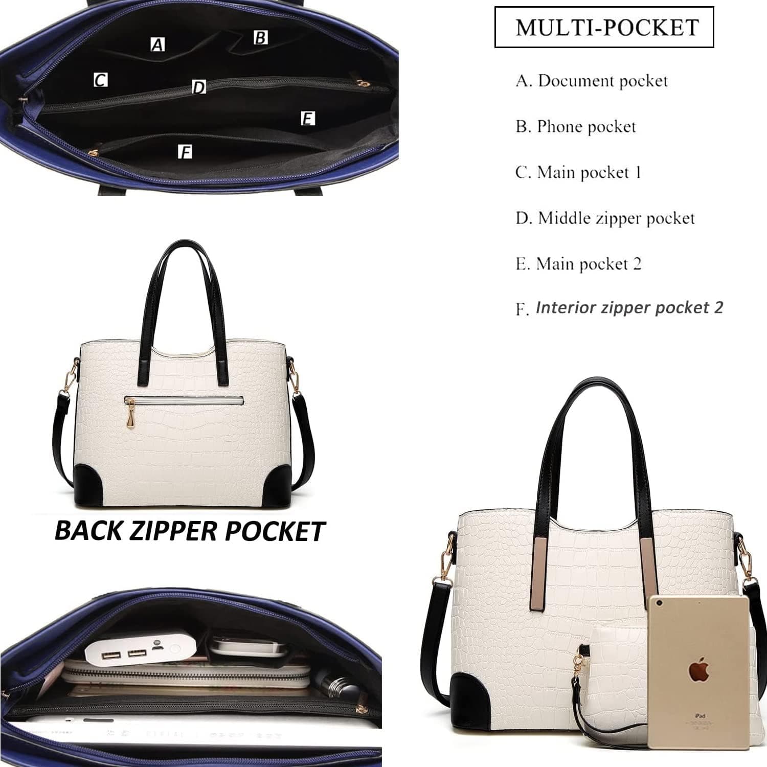 کیف‌های دستی و کیف‌های YNIQUE برای زنان، کیف‌های دوشی Tote، کیف پول‌ها 1-7 سفید 249