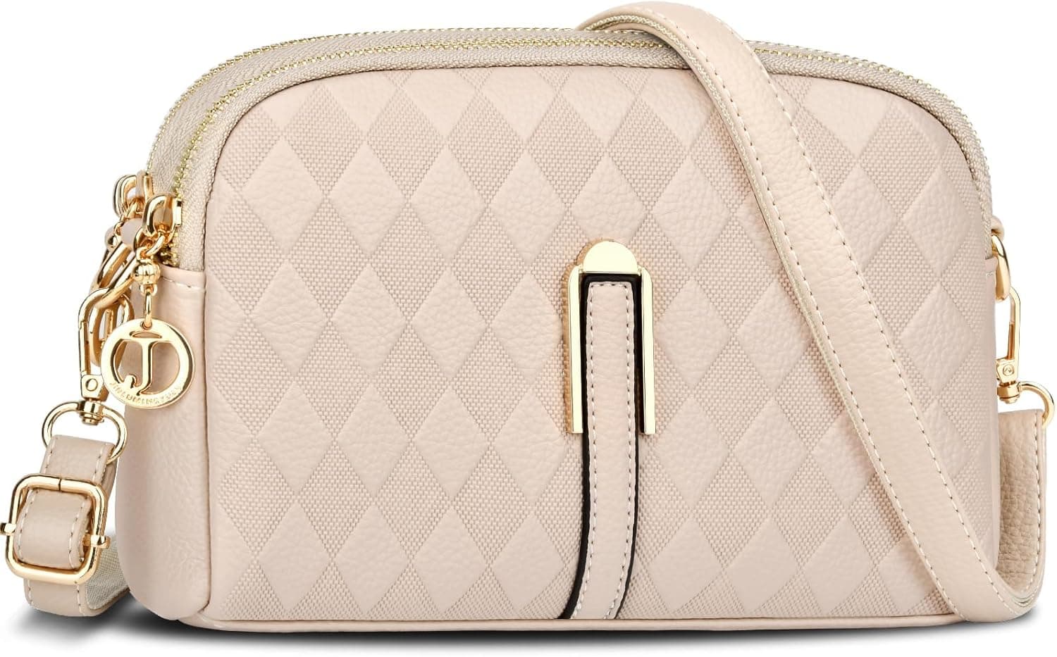 کیف کراس‌بادی زنانه، کیف دستی و کیف دوشی چرمی با بند پهن قابل تنظیم به رنگ بژ 262