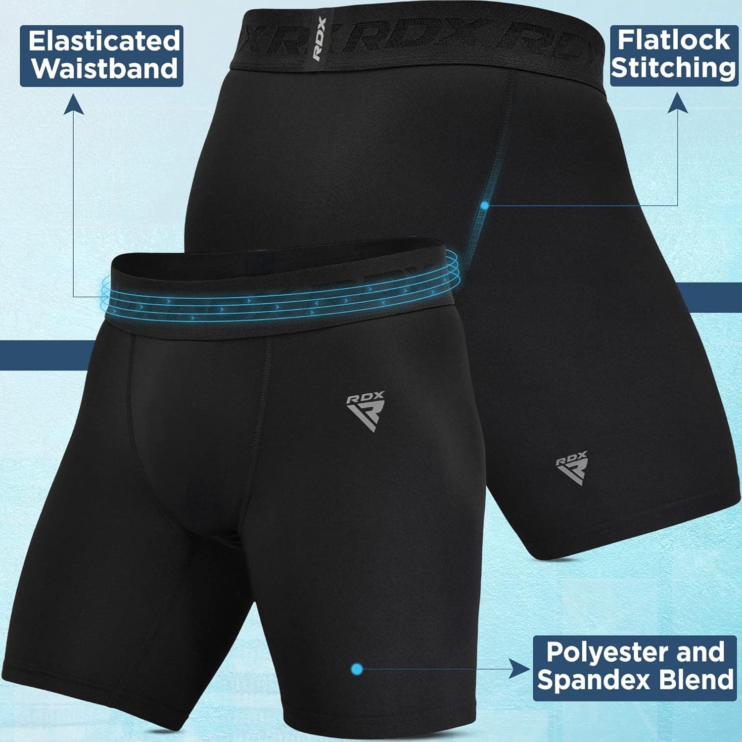 شورت فشرده‌سازی مردانه RDX - لایه‌زیر فوق‌العاده تنگ و کشسان برای ورزش‌های ورزشی، لباس زیر اسپندکس Activewear - مناسب برای MMA، کیک‌بوکسینگ، تمرینات باشگاه، دویدن، BJJ، موی تای، تمرینات وزنه، دوچرخه‌سواری، موج‌سواری، سایز L رنگ مشکی 142