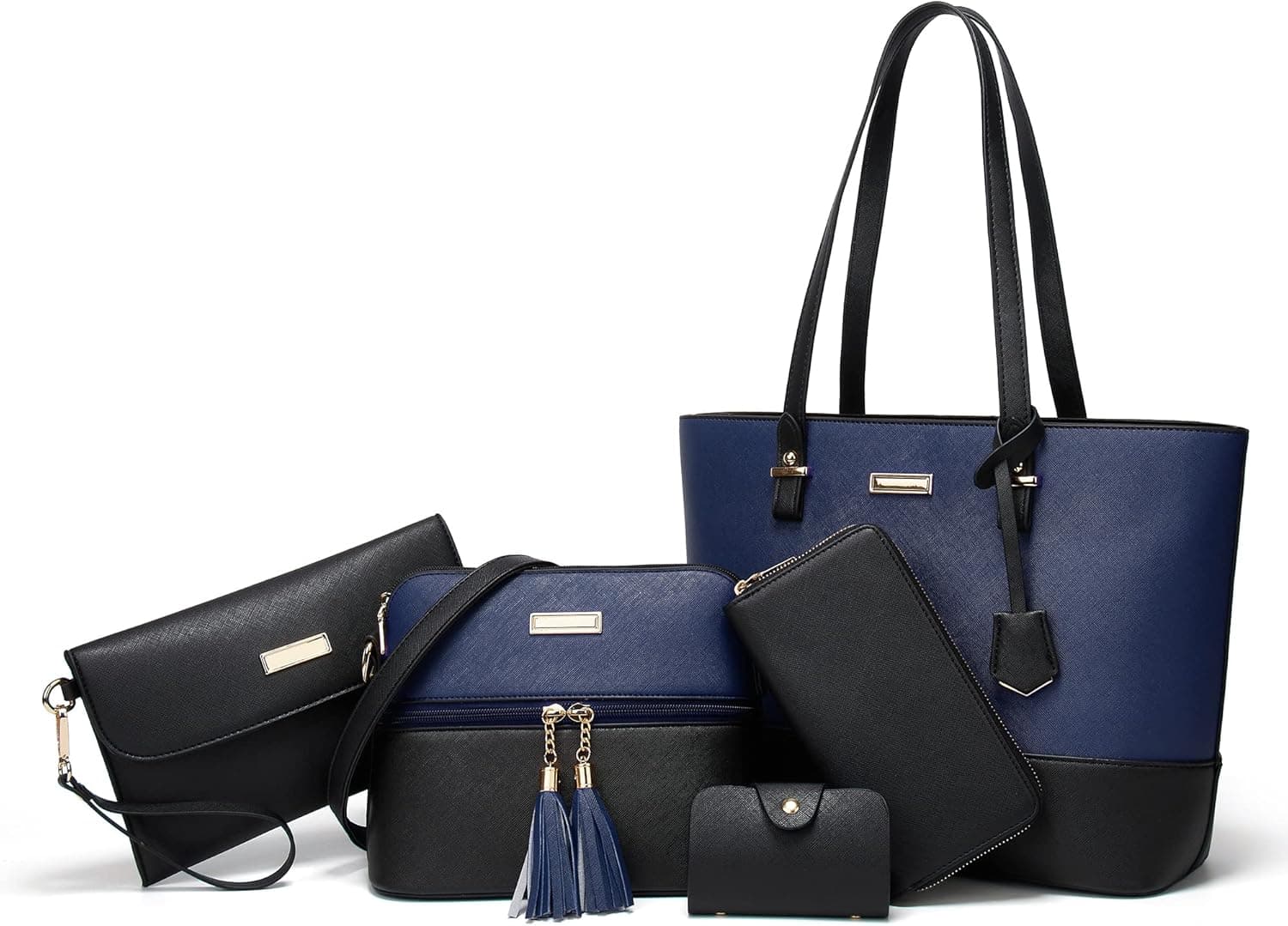 کیف‌های دستی و کیف‌های YNIQUE برای زنان، کیف‌های توت شانه‌ای به همراه کیف پول مدل 4-2 مشکی آبی 227