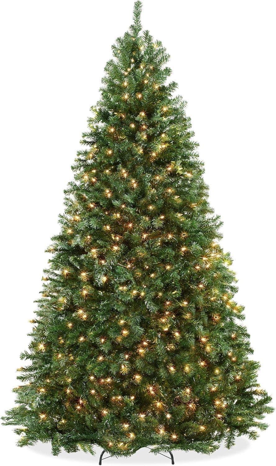 درخت کریسمس NIBEMINENT با نور، درخت مصنوعی 210 سانتی‌متری Christmas Tree 7ft برای خانه، دفتر، تزیین مهمانی با 1600 سرشاخه، 400 چراغ سفید گرم و چندرنگ، لولا و پایه فلزی، سبز 7FT/210CM (با نور) 325