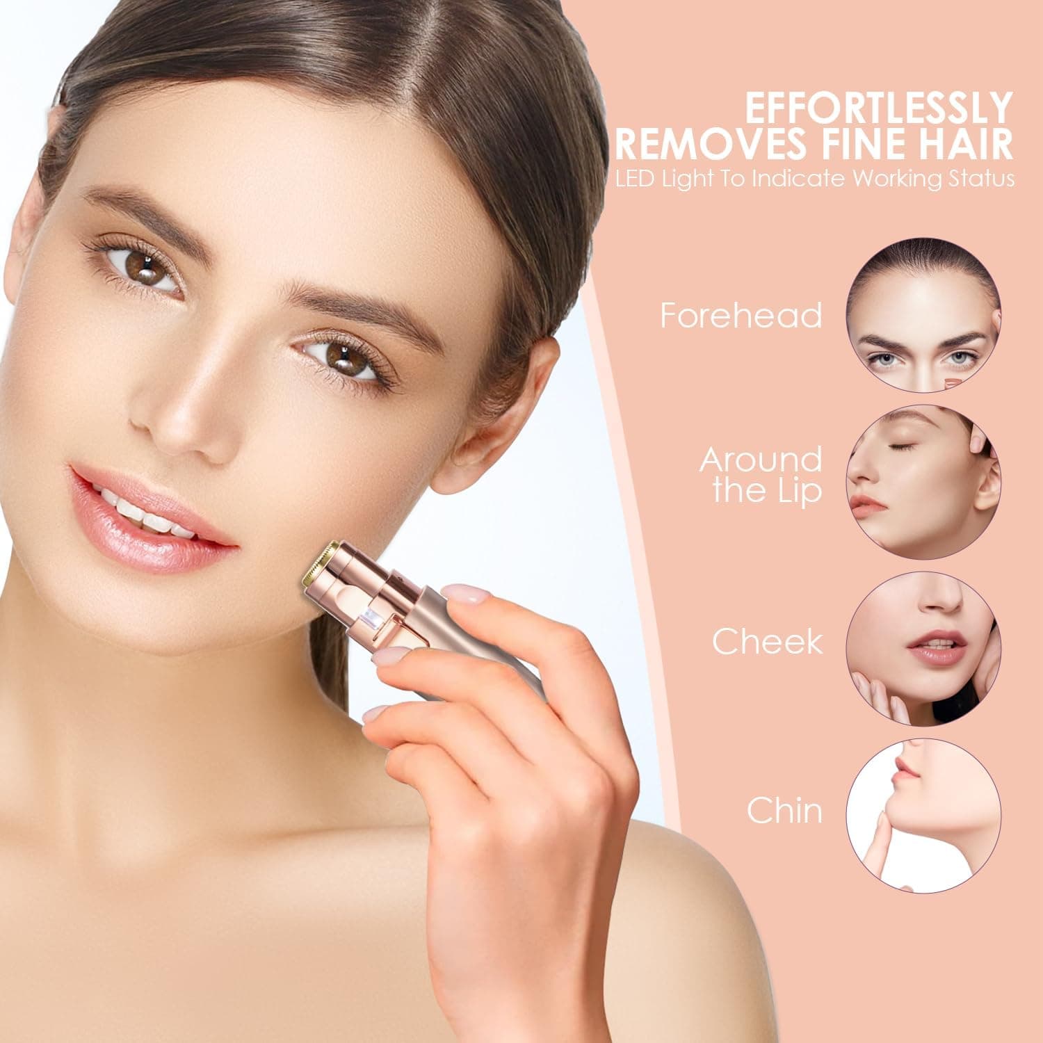 2-in-1 تریمر قابل شارژ ابرو و دستگاه اصلاح موهای زائد صورت بانوان – شامل ابرو تراش و موزن صورت برای حذف موهای ابرو، لب، بینی و بدن. مناسب برای بانوان، دارای چراغ داخلی LED و طراحی ظریف به رنگ رزگلد. 1291