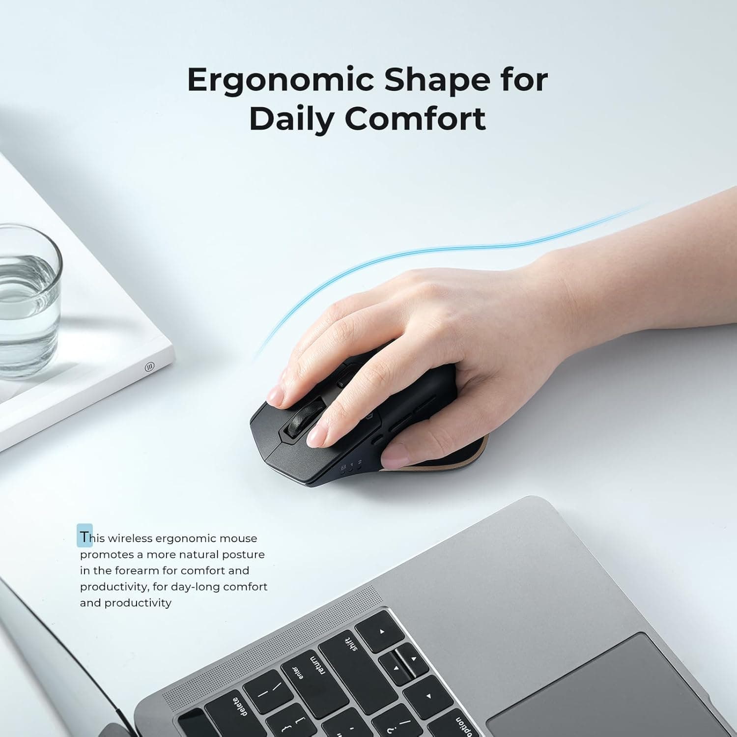 ماوس iClever Bluetooth مدل MD172، ماوس بی‌سیم دوحالته (Bluetooth+USB)، ماوس ارگونومیک چنددستگاهه با 5 سطح DPI قابل تنظیم و 7 دکمه، ماوس شارژی بی‌صدا برای Laptop/iPad/MacBook/Tablet/PC، رنگ مشکی 1316