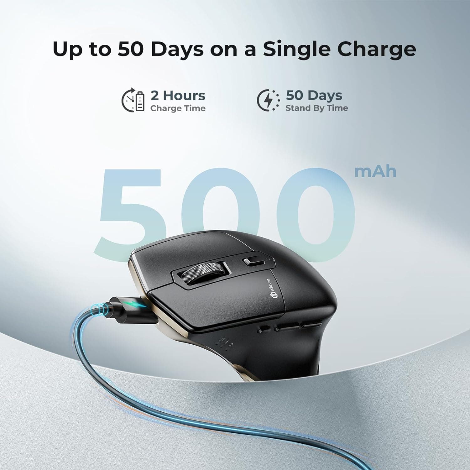 ماوس iClever Bluetooth مدل MD172، ماوس بی‌سیم دوحالته (Bluetooth+USB)، ماوس ارگونومیک چنددستگاهه با 5 سطح DPI قابل تنظیم و 7 دکمه، ماوس شارژی بی‌صدا برای Laptop/iPad/MacBook/Tablet/PC، رنگ مشکی 1317