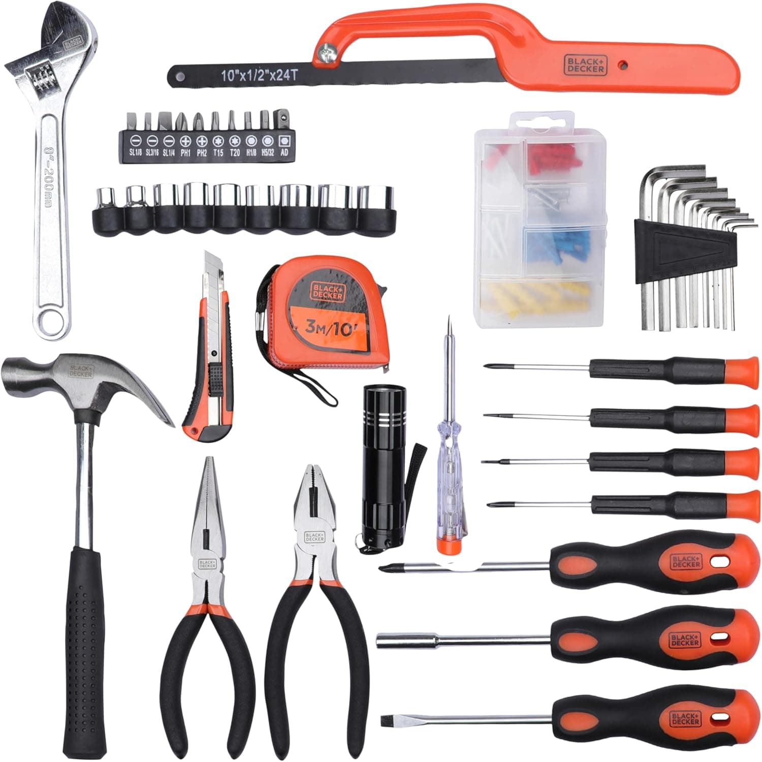 کیت ابزار دستی Black & Decker – شامل ۱۲۶ قطعه در جعبه ابزار، مناسب برای استفاده خانگی، DIY و حرفه‌ای، رنگ نارنجی/مشکی، مدل BMT126C، با ۲ سال گارانتی. 1479
