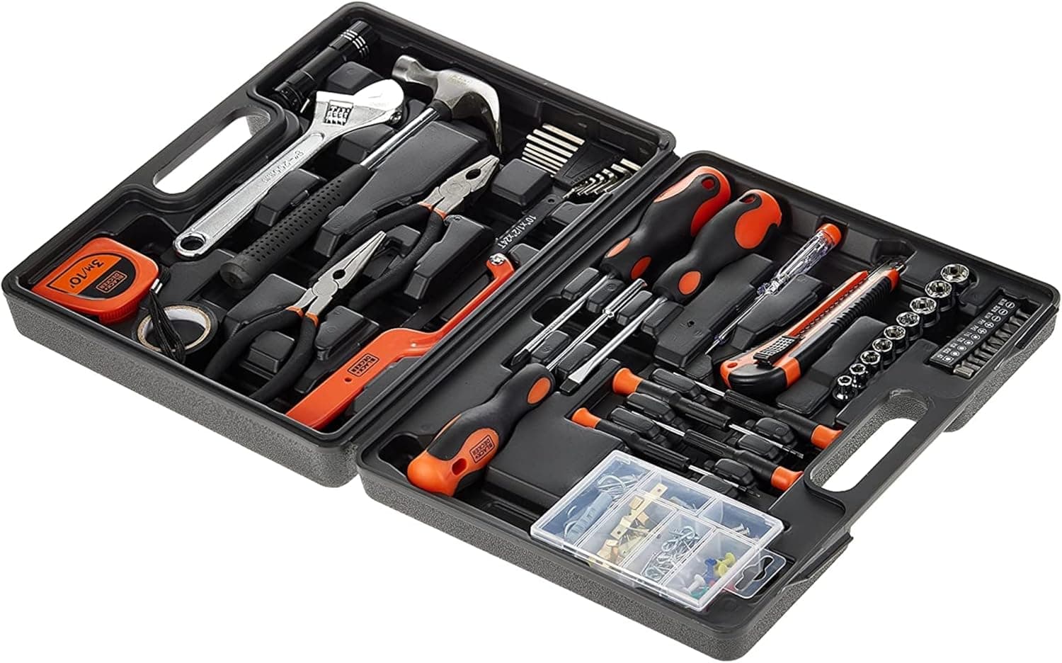 کیت ابزار دستی Black & Decker – شامل ۱۲۶ قطعه در جعبه ابزار، مناسب برای استفاده خانگی، DIY و حرفه‌ای، رنگ نارنجی/مشکی، مدل BMT126C، با ۲ سال گارانتی. 1494