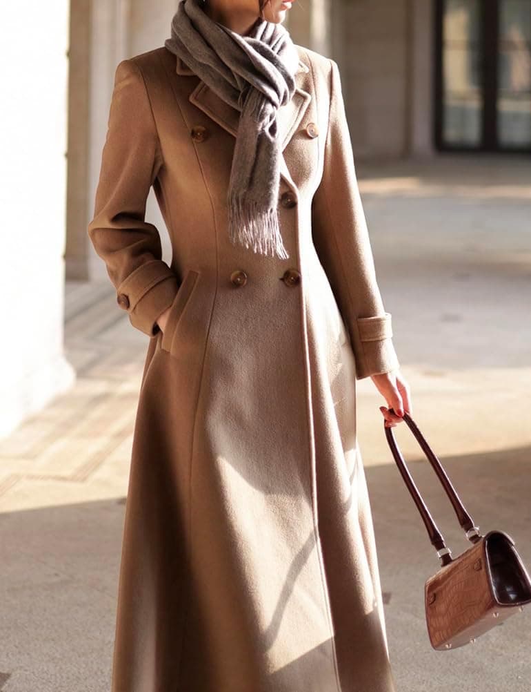 کت زمستانی زنانه Mywinway – از جنس پشم بلند (Long Wool)، مناسب پاییز و زمستان، مدل دوبل سینه (Double Breasted Peacoat)، سبک ماکسی و ترنچ کت مد روز (Maxi Trendy Trench Coat). 1513