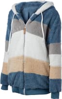 کت زمستانی زنانه Joleritc – از جنس پلاش نرم (Plush)، دارای کلاه (Hooded)، آستین بلند، زیپ و جیب، سبک گرم و راحت برای روزهای سرد. 1584