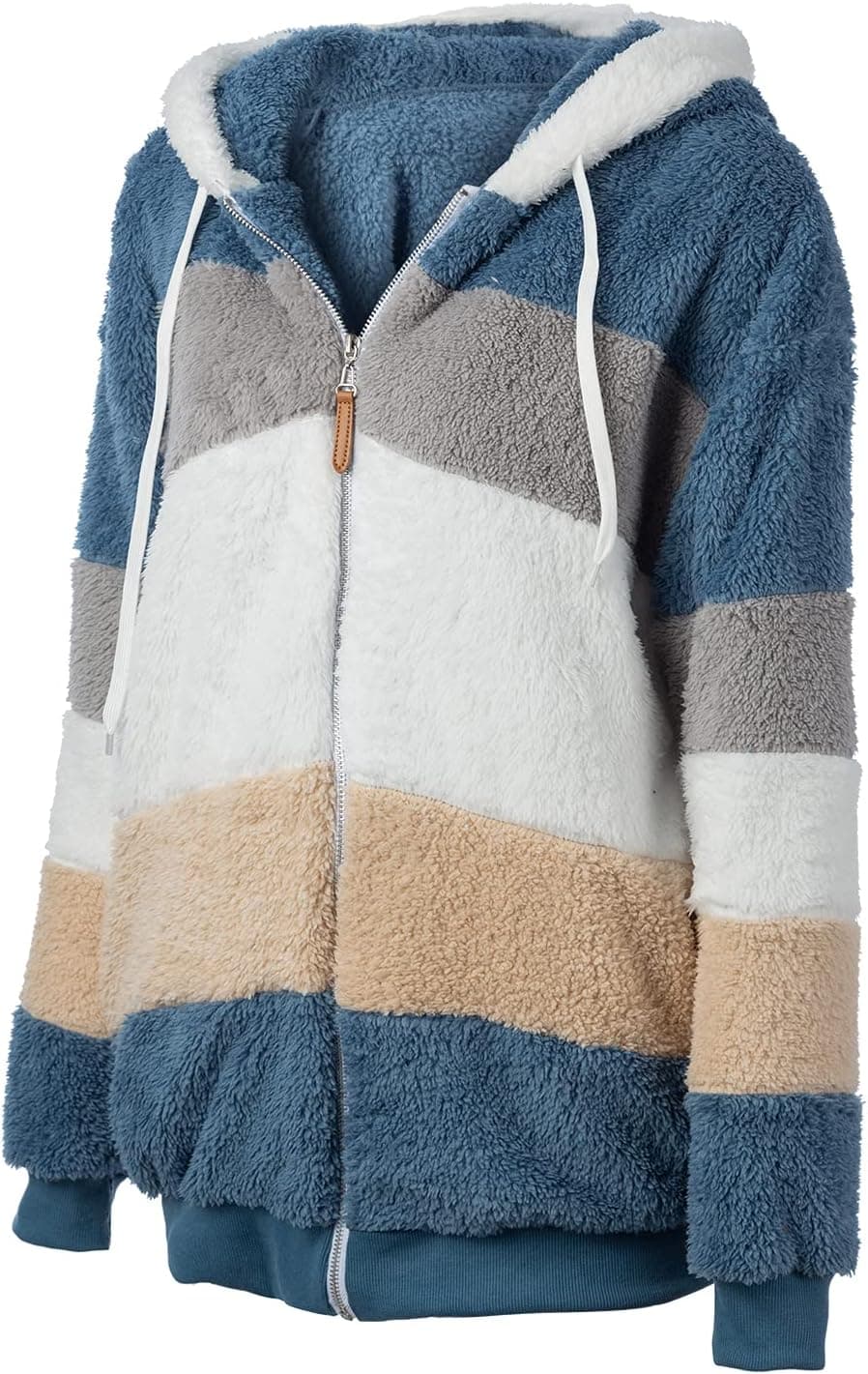 کت زمستانی زنانه Joleritc – از جنس پلاش نرم (Plush)، دارای کلاه (Hooded)، آستین بلند، زیپ و جیب، سبک گرم و راحت برای روزهای سرد. 1584