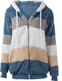 کت زمستانی زنانه Joleritc – از جنس پلاش نرم (Plush)، دارای کلاه (Hooded)، آستین بلند، زیپ و جیب، سبک گرم و راحت برای روزهای سرد. 1585