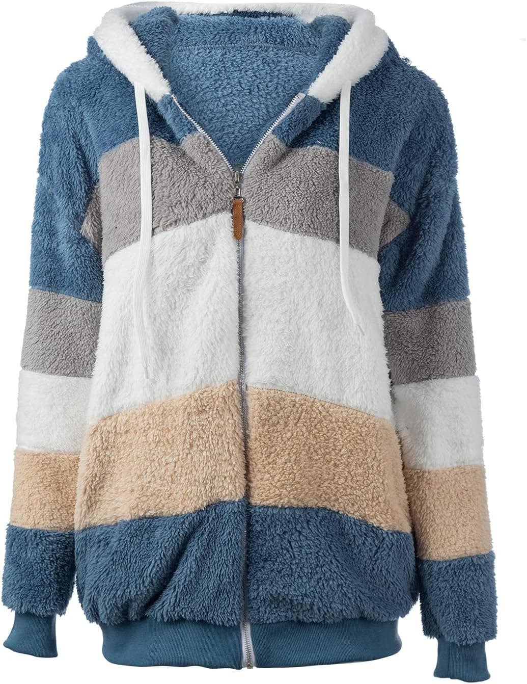 کت زمستانی زنانه Joleritc – از جنس پلاش نرم (Plush)، دارای کلاه (Hooded)، آستین بلند، زیپ و جیب، سبک گرم و راحت برای روزهای سرد. 1585