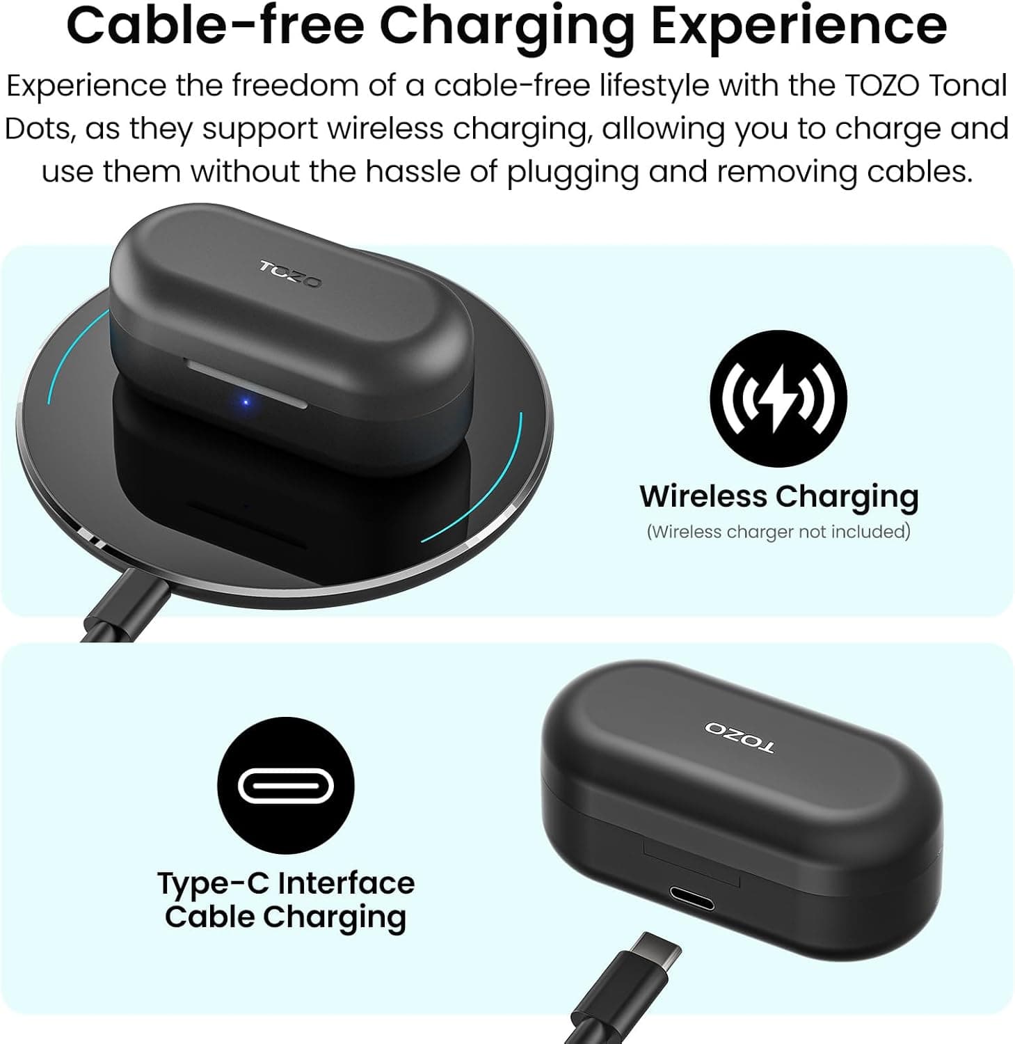 ایربادهای بی‌سیم TOZO T12 هدفون Bluetooth 5.3 با میکروفون داخلی ENC Noise Cancelling، ۵۵ ساعت زمان پخش، امکان شخصی‌سازی EQ از طریق اپ، ضدآب IPX8، نمایشگر دیجیتال LED، هدست با صدای پریمیوم مشکی، نسخه مشکی جمع‌وجور و ارگونومیک 1627