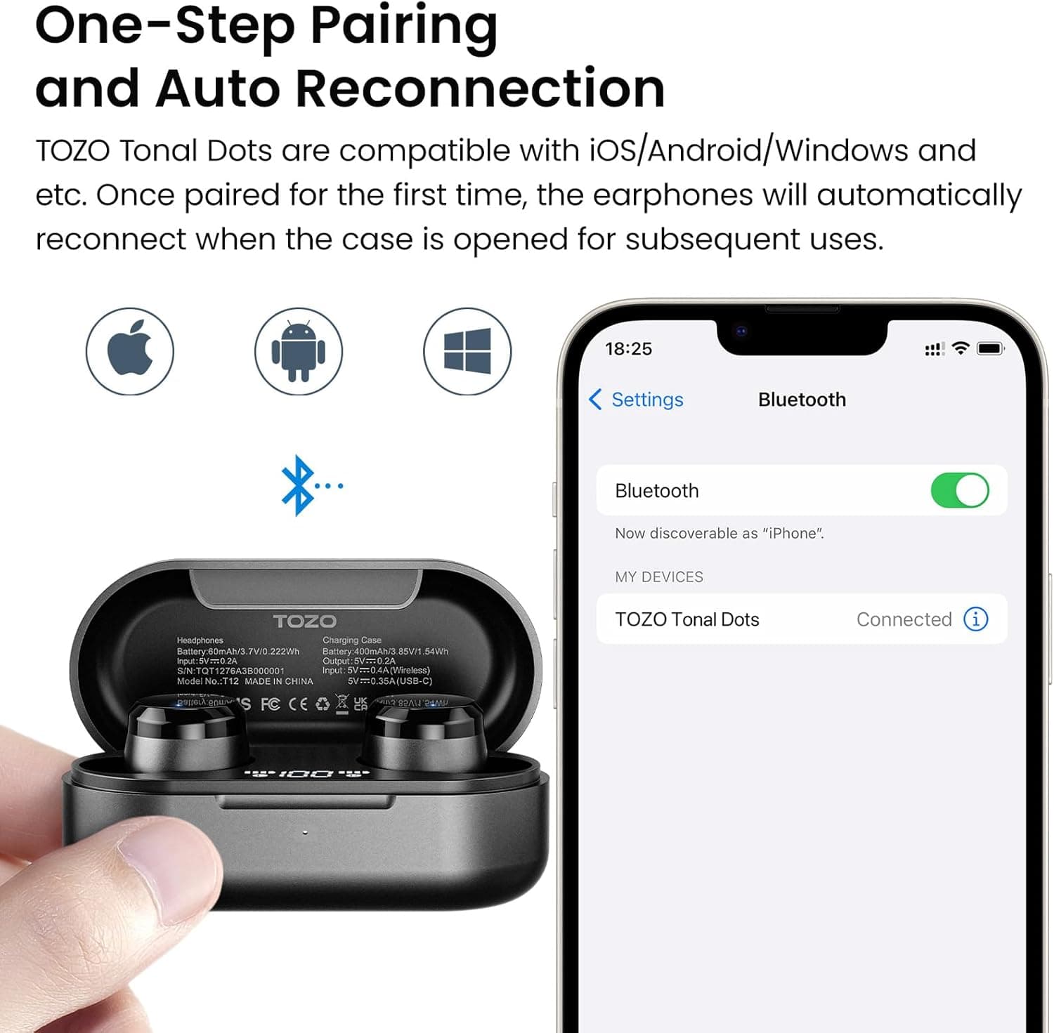ایربادهای بی‌سیم TOZO T12 هدفون Bluetooth 5.3 با میکروفون داخلی ENC Noise Cancelling، ۵۵ ساعت زمان پخش، امکان شخصی‌سازی EQ از طریق اپ، ضدآب IPX8، نمایشگر دیجیتال LED، هدست با صدای پریمیوم مشکی، نسخه مشکی جمع‌وجور و ارگونومیک 1631