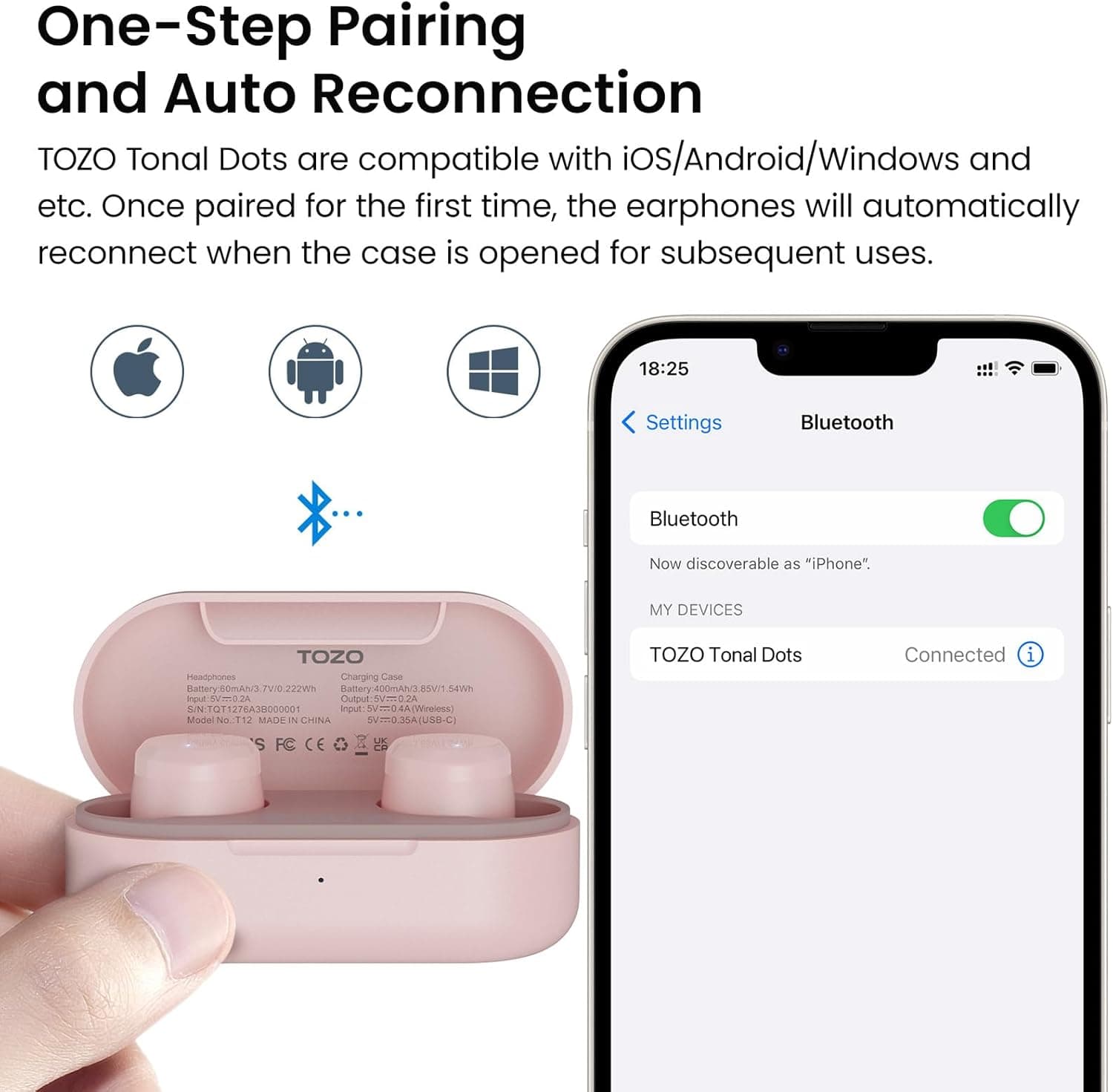 ایربادهای بی‌سیم TOZO T12 هدفون Bluetooth 5.3 با میکروفون داخلی ENC Noise Cancelling، ۵۵ ساعت زمان پخش، امکان شخصی‌سازی EQ از طریق App، ضدآب IPX8، نمایشگر دیجیتال LED، هدست با صدای پریمیوم، رنگ Rose Gold، نسخه جمع‌وجور ارگونومیک Rose Gold 1640