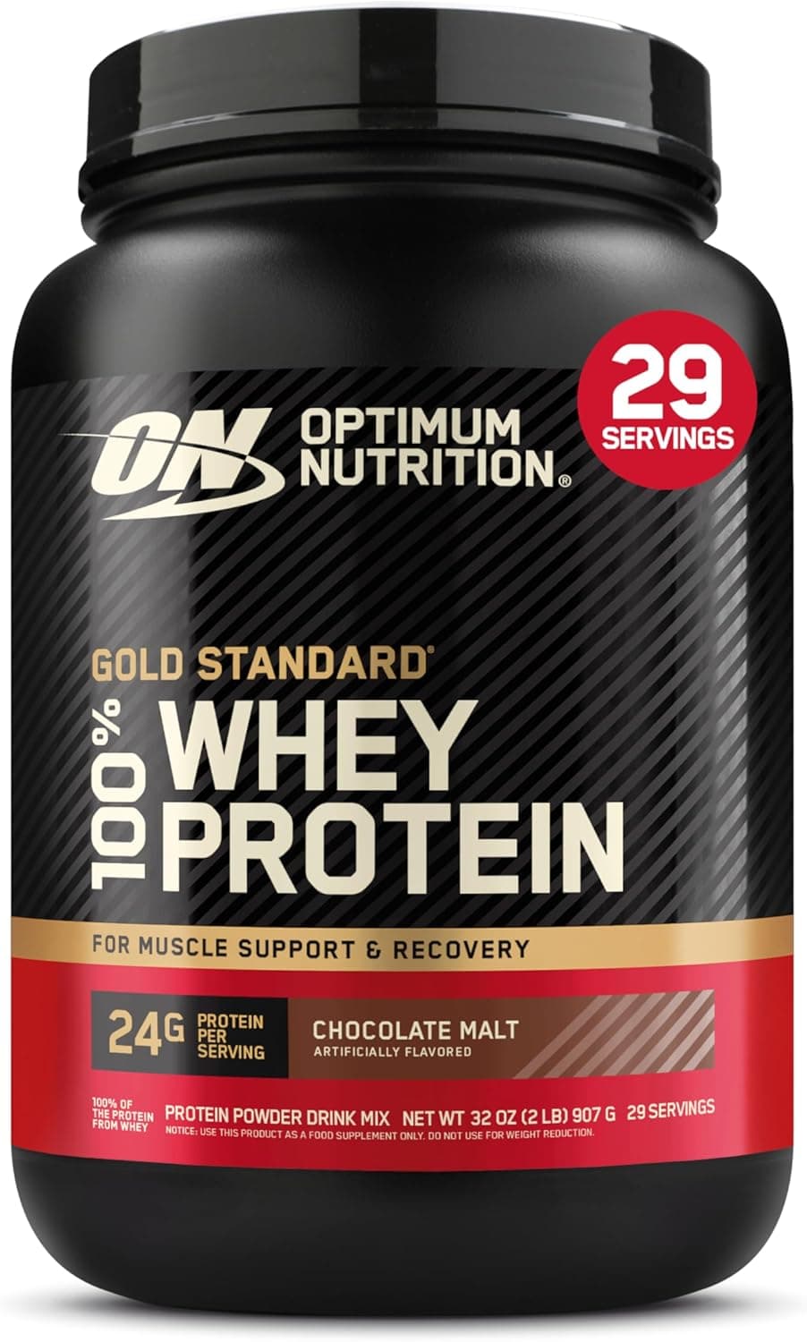 پودر پروتئین وی 100% Gold Standard Optimum Nutrition (ON) با منبع اصلی Isolate، 24 گرم پروتئین برای حمایت و ریکاوری عضلات - طعم Chocolate Malt، وزن 2 Lbs، 29 سروینگ (907 گرم) 1700