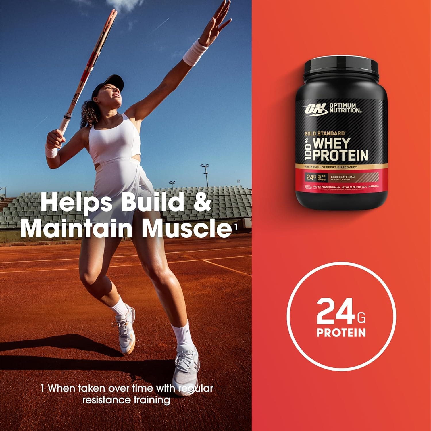 پودر پروتئین وی 100% Gold Standard Optimum Nutrition (ON) با منبع اصلی Isolate، 24 گرم پروتئین برای حمایت و ریکاوری عضلات - طعم Chocolate Malt، وزن 2 Lbs، 29 سروینگ (907 گرم) 1705