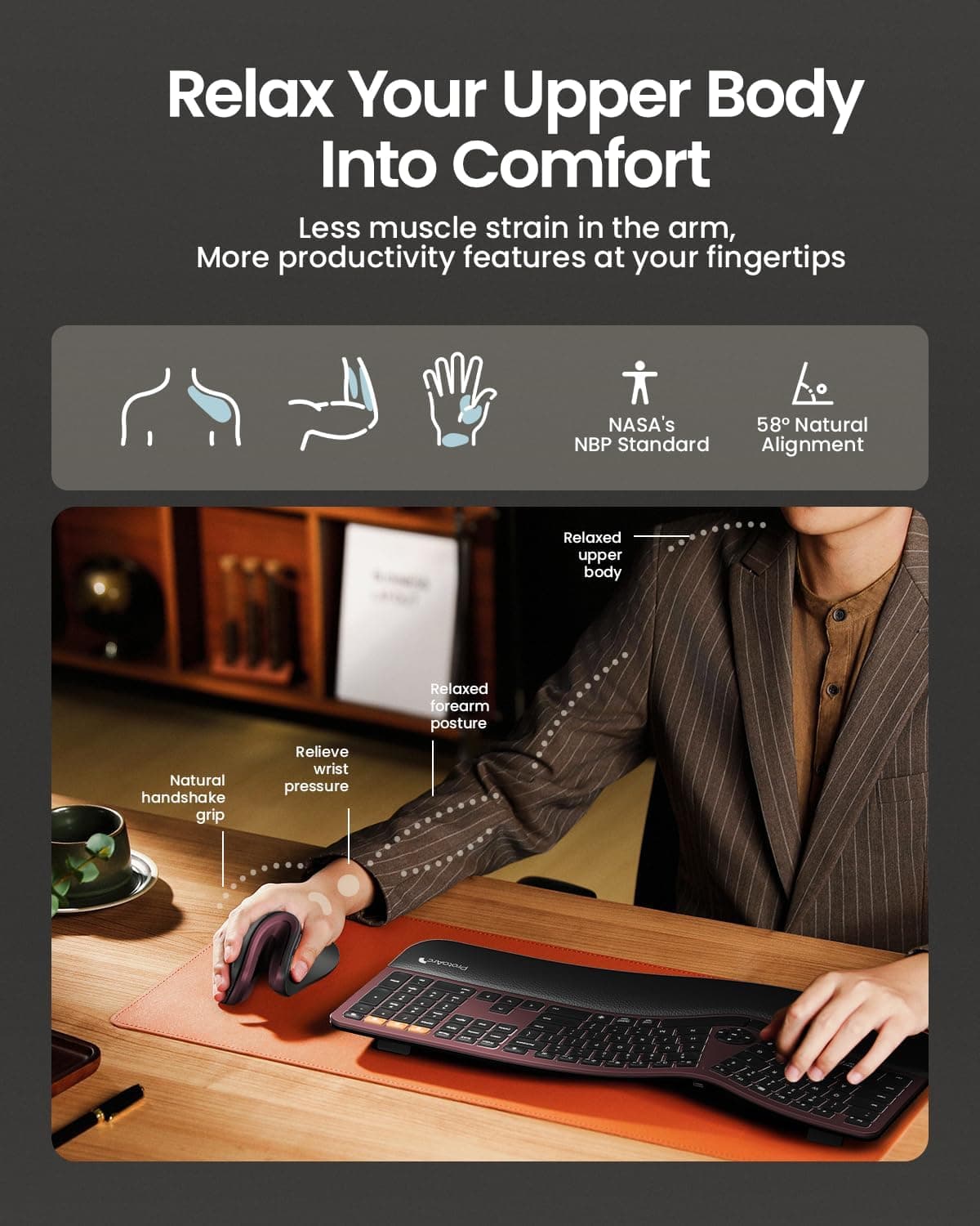 ماوس ارگونومیک ProtoArc، ماوس عمودی بی‌سیم EM11 NL، ماوس Ergo با قابلیت اتصال به چند دستگاه، ماوس قابل شارژ با USB-C برای Windows، Mac OS، PC/Notebook/Laptop، رنگ قرمز شرابی 1769