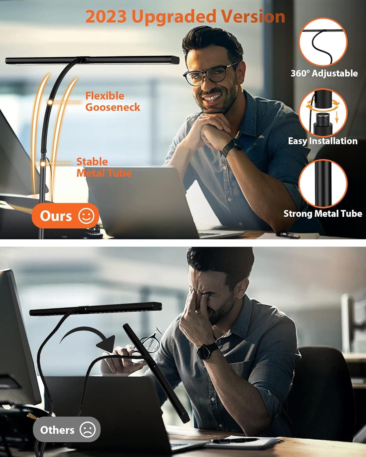 چراغ رومیزی، چراغ رومیزی قابل تنظیم با 160 LED برای دفتر خانگی [نسخه به‌روزشده با Gooseneck انعطاف‌پذیر و میله فلزی و I-Clamp] چراغ کتاب گیره‌ای روی میز برای مطالعه، میز کار، طراحی، ناخن‌کاری، خیاطی، پازل، مشکی/سفید بدون ریموت 1792