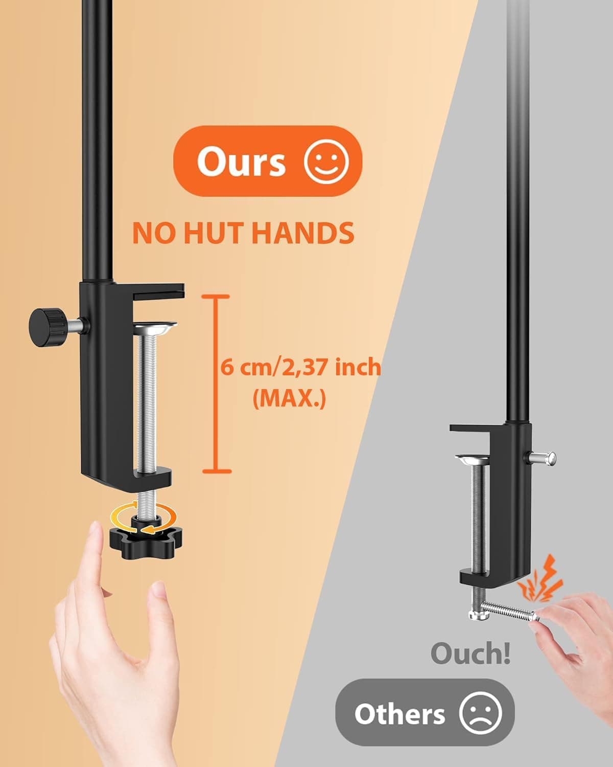 چراغ رومیزی، چراغ رومیزی قابل تنظیم با 160 LED برای دفتر خانگی [نسخه به‌روزشده با Gooseneck انعطاف‌پذیر و میله فلزی و I-Clamp] چراغ کتاب گیره‌ای روی میز برای مطالعه، میز کار، طراحی، ناخن‌کاری، خیاطی، پازل، مشکی/سفید بدون ریموت 1794