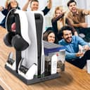 پایه خنک‌کننده عمودی PS5 برای کنسول PS5 Digital Edition/Ultra HD | ایستگاه شارژ کنسول PlayStation 5 با داک، همراه با نظم‌دهنده هدست PS5 با ۱۵ شیار بازی، مشکی 1821