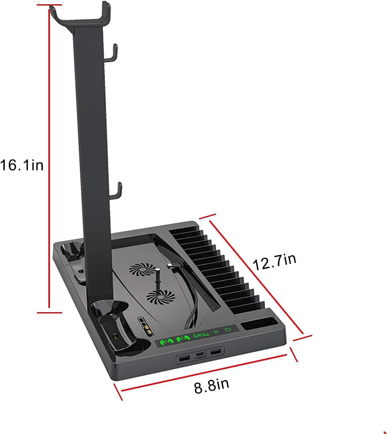 پایه خنک‌کننده عمودی PS5 برای کنسول PS5 Digital Edition/Ultra HD | ایستگاه شارژ کنسول PlayStation 5 با داک، همراه با نظم‌دهنده هدست PS5 با ۱۵ شیار بازی، مشکی 1823