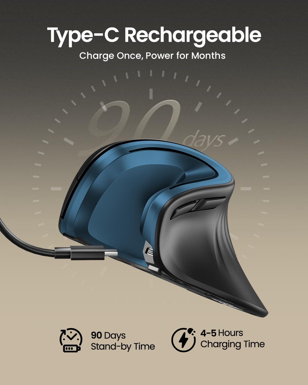 ماوس ارگونومیک ProtoArc، ماوس عمودی بی‌سیم EM11 NL، ماوس ارگو چنددستگاهه، ماوس قابل شارژ USB-C برای Windows، Mac OS، PC/Notebook/Laptop، آبی 1932