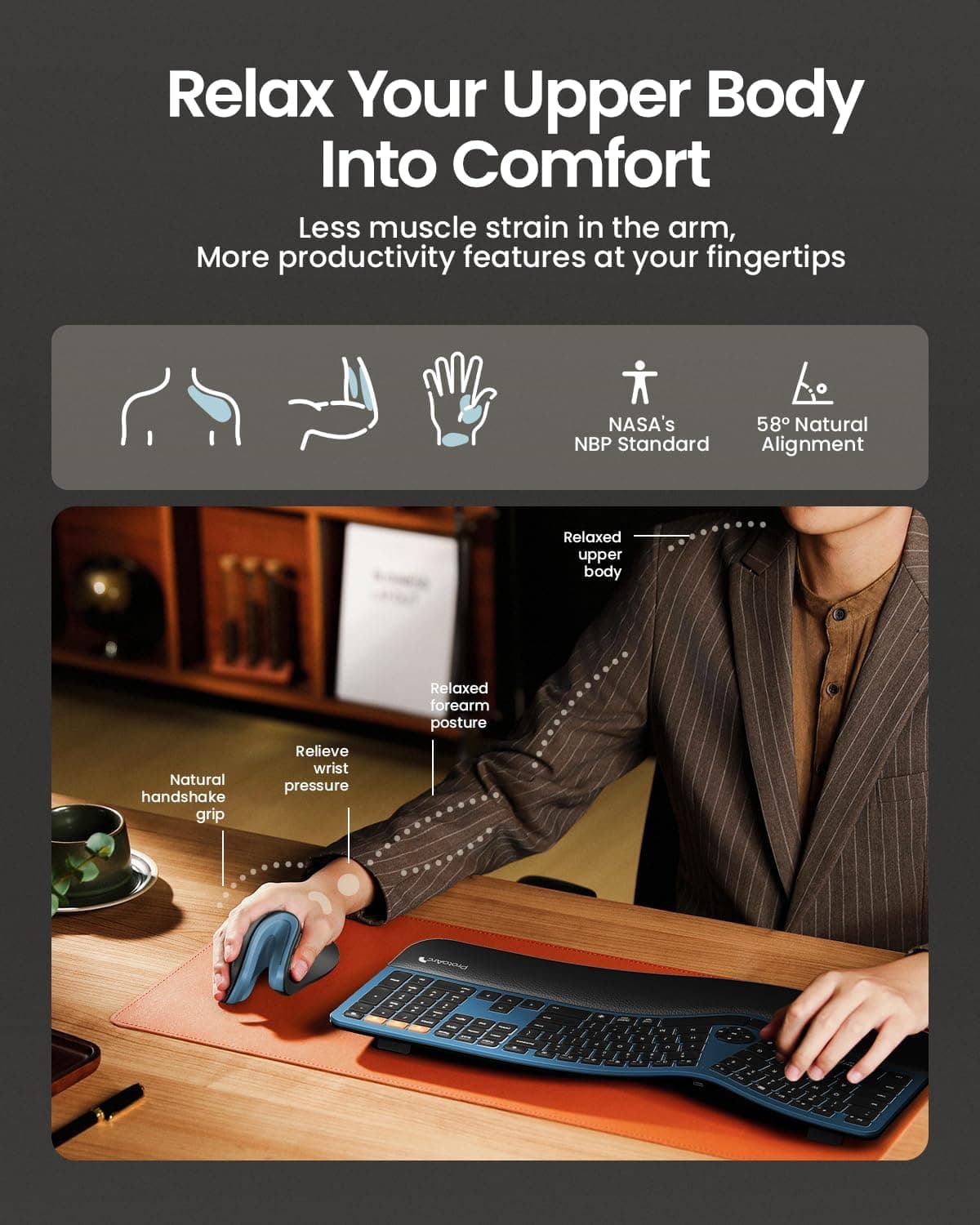 ماوس ارگونومیک ProtoArc، ماوس عمودی بی‌سیم EM11 NL، ماوس ارگو چنددستگاهه، ماوس قابل شارژ USB-C برای Windows، Mac OS، PC/Notebook/Laptop، آبی 1934