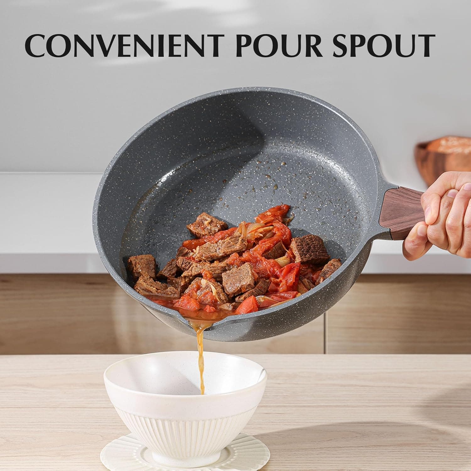 ست ۱۳ تکه ظروف پخت‌وپز نچسب SENSARTE، ست قابلمه و تابه نچسب با پوشش Swiss Granite، ست پخت‌وپز سالم برای آشپزخانه، دسته‌های خنک‌ماننده، بدون PFOA، طوسی ۱۳ تکه 2129