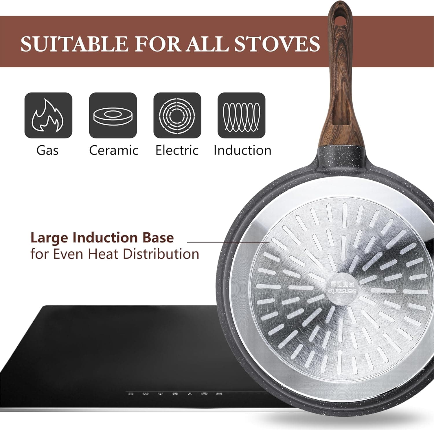 ست ۱۳ تکه ظروف پخت‌وپز نچسب SENSARTE، ست قابلمه و تابه نچسب با پوشش Swiss Granite، ست پخت‌وپز سالم برای آشپزخانه، دسته‌های خنک‌ماننده، بدون PFOA، طوسی ۱۳ تکه 2131