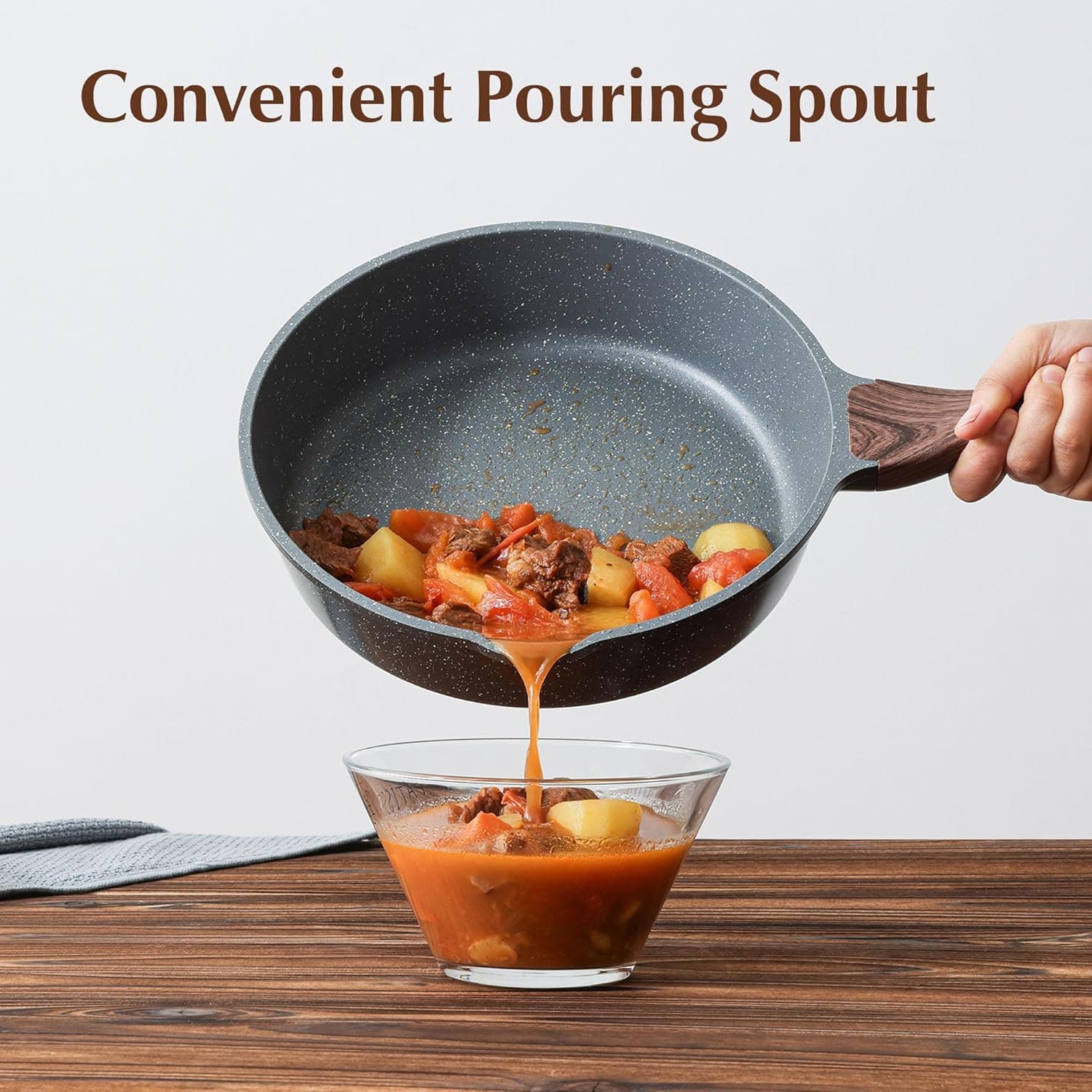 ست ۱۶ تکه ظروف پخت‌وپز نچسب SENSARTE، ست سالم قابلمه و تابه، ست آشپزی نچسب آشپزخانه با دسته‌های خنک‌مان، لوازم سیلیکونی و محافظ قابلمه، طوسی ۱۶ تکه 2133