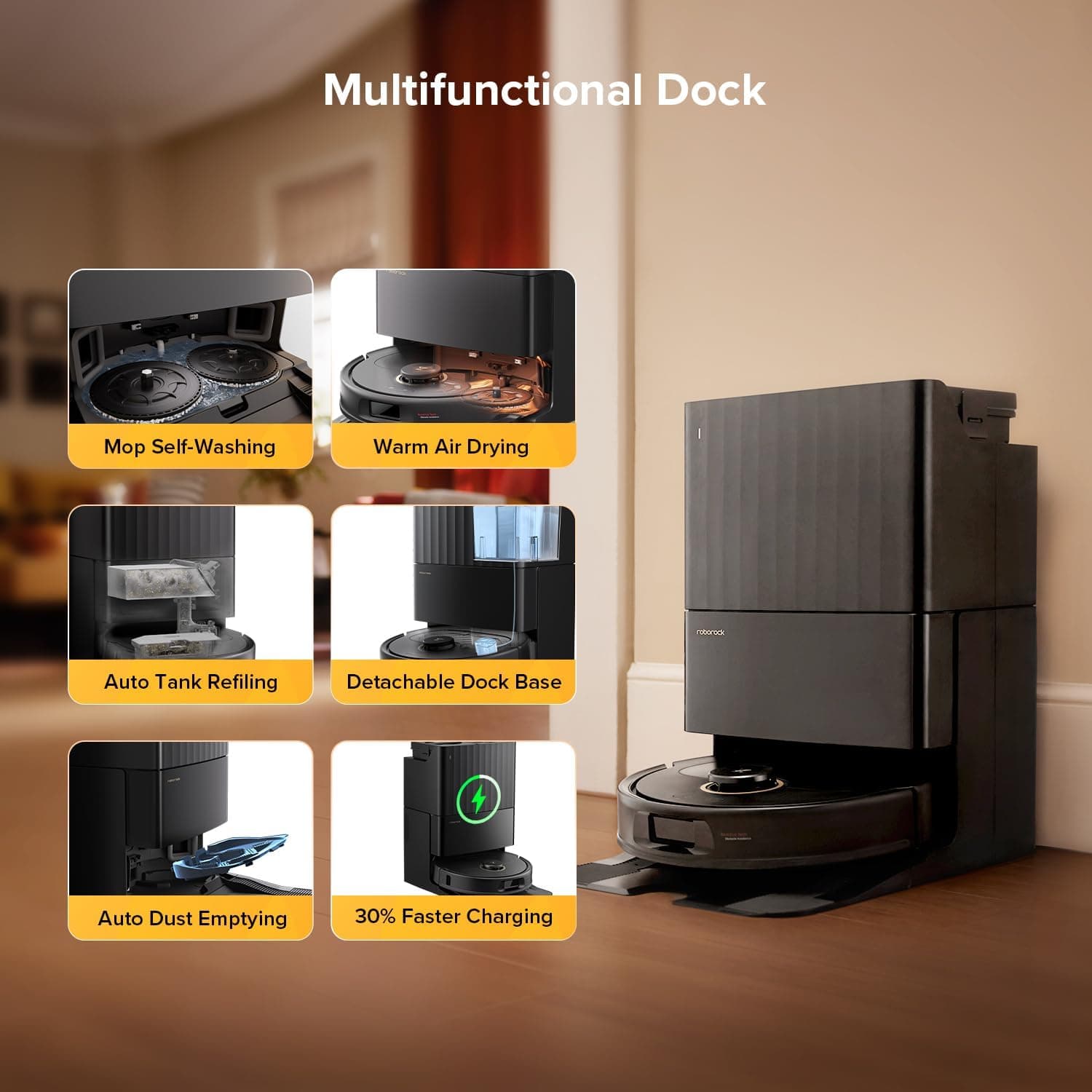 جاروبرقی رباتیک roborock Qrevo 5AE مشکی، مکش 12000Pa، برس‌های دوتایی ضد گره‌خوردگی، اجتناب هوشمند از موانع، تی‌های چرخان دوتایی قابل‌بالا رفتن، شست‌وشوی خودکار تی، خشک‌کن خودکار، تخلیه و پر کردن خودکار Q revo 5AE مشکی 2260