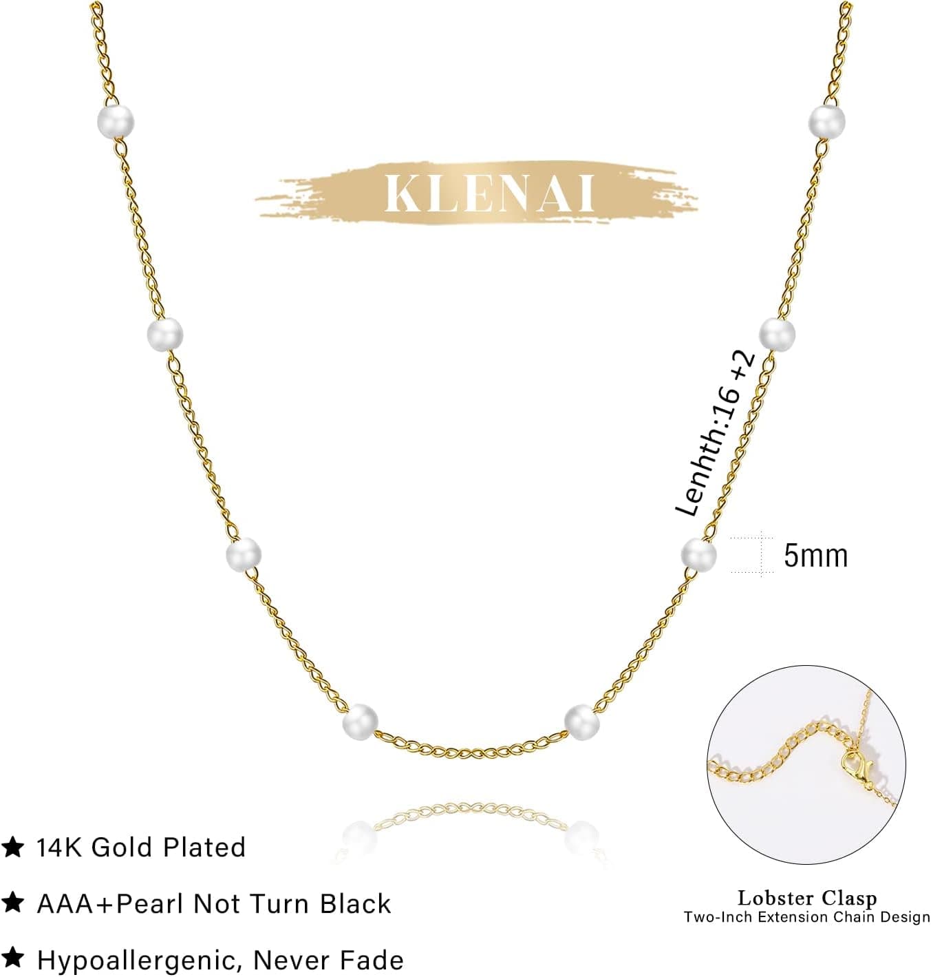 گردنبند مروارید طلایی زنانه، گردنبندهای مروارید آب شیرین لایه‌ای با آبکاری طلا 14K برای زنان، زنجیر ساده و مد روز Herringbone با گردنبند مروارید برای زنان، جواهرات طلای زنانه مناسب هدیه، Satellite Pearl-Gold 2380