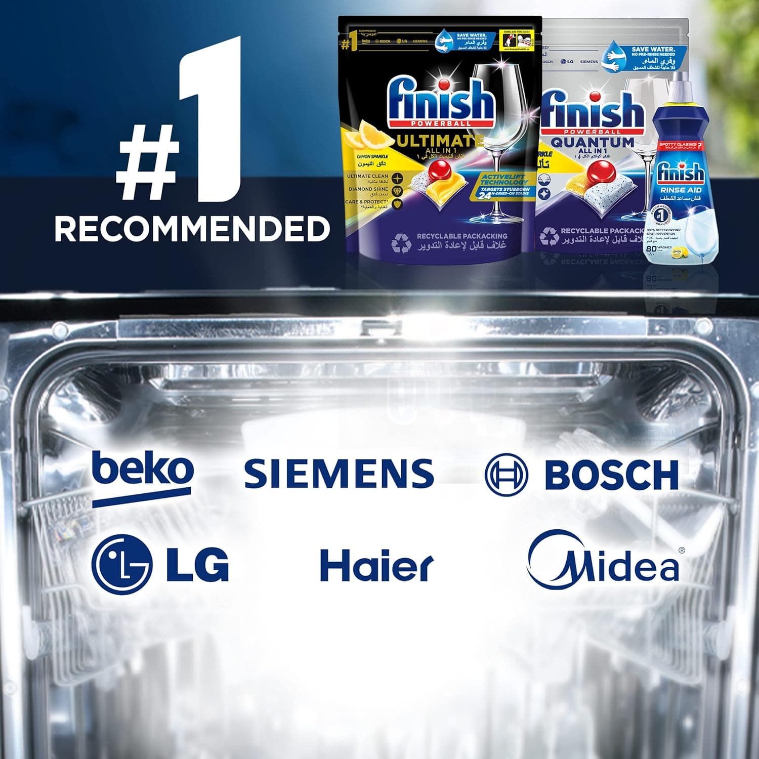 مایع جلادهنده Finish، با رایحه Lemon Sparkle، ۴۰۰ میلی‌لیتر x ۲ 2412