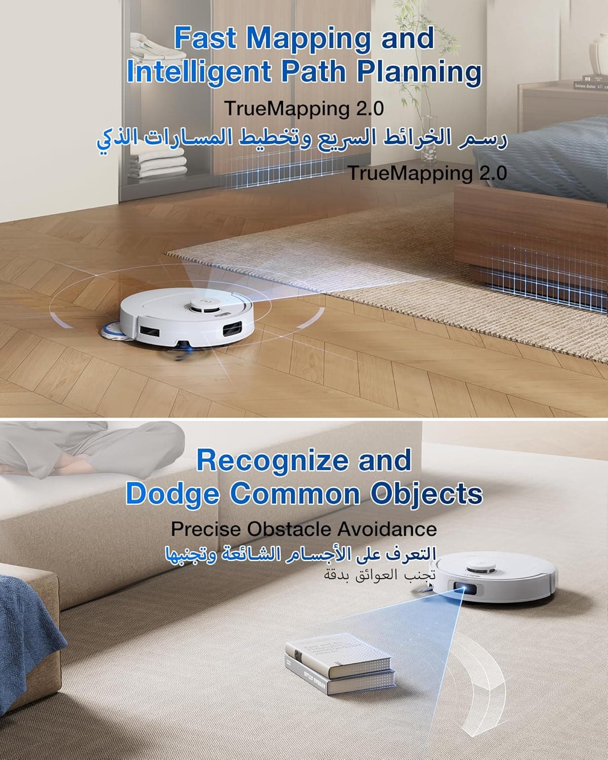 جاروبرقی رباتیک ECOVACS DEEBOT T30C OMNI با ایستگاه، جاروبرقی رباتیک با قدرت مکش 20000Pa، شستشو با آب داغ 75°C، تی‌کشی OZMO Turbo 2.0، برس ZeroTangle 3.0، شستشوی مرطوب تطبیقی، سفید T30C/White 2461